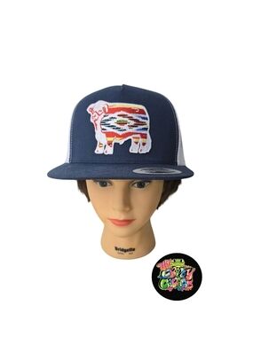 Lazy J Ranch Blue & White Serape Bull Classic Five Panel Trucker Hat New